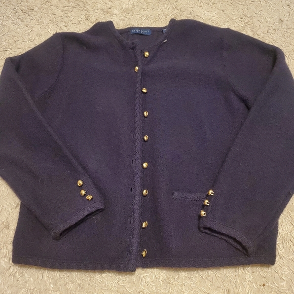 Karen Scott Sweaters - Navy 100% Pure Wool Cardigan
